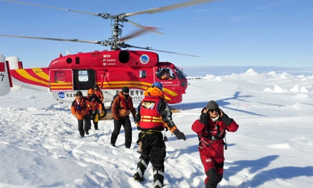 Passengers aboard Akademik Shokalskiy were successfully transferred by Chinese helicopter to the ice surface near Australian rescue ship Aurora Australis in January.