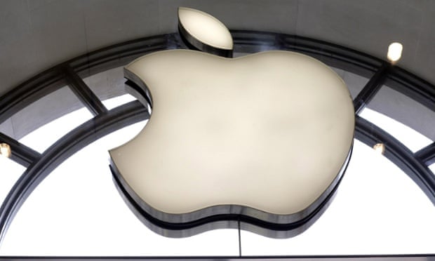 The Apple logo  outside the Apple shop on Regents Street, central London.