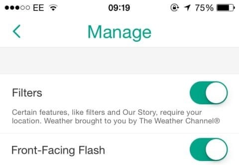 Front-facing flash in Snapchat