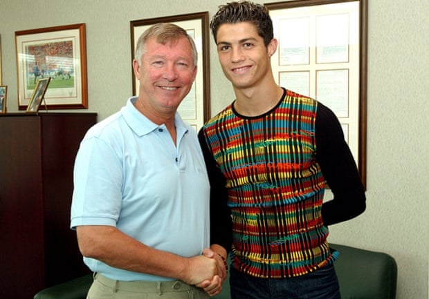 Sir Alex Ferguson greets Cristiano Ronaldo after the Portuguese youngster's move to Manchester United in 2003.