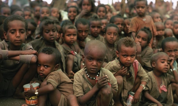 Ethiopian children in a refugee camp during the famine