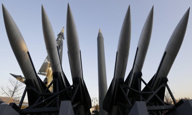 North Korea's mock Scud-B missile, center, and other South Korean missiles are displayed at Korea War Memorial Museum in Seoul, South Korea.