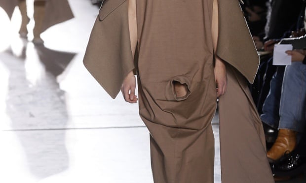 A model on the catwalk for Rick Owens - penis covered for modesty