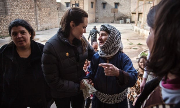 Angelina Jolie meets displaced Iraqis living in an abandoned school in al-Qosh last month.