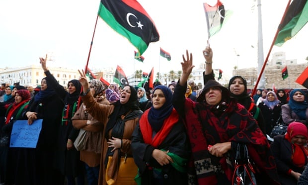 Libyan protesters at a rally in Tripoli’s Martyr’s Square in support of “Fajr Libya” (Libya Dawn). Delegates from Libya’s rival parliaments recently held indirect talks aimed at ending months of of violence.