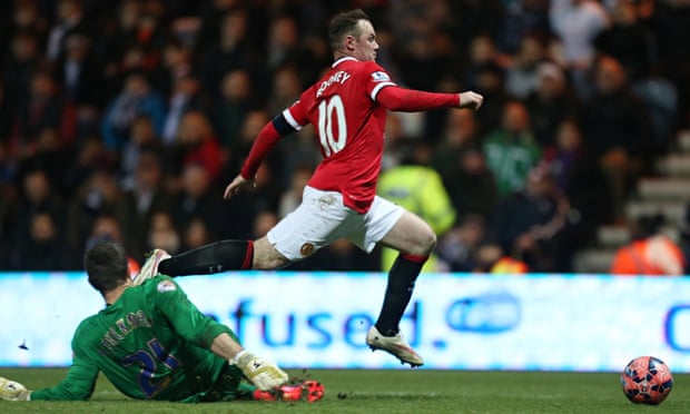 Wayne Rooney wins a penalty at Preston
