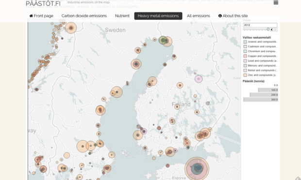mapa de la contaminación en Finlandia