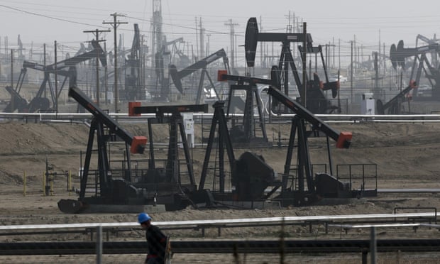 This Jan. 16, 2015, file photo shows pumpjacks operating at the Kern River Oil Field in Bakersfield, California.