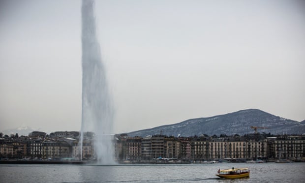 Jet d'Eau, the famous fountain in Lake Geneva, near which HSBC's Swiss private bank is located.