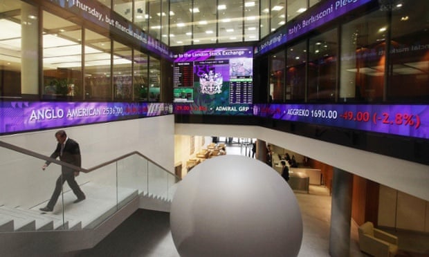 London Stock Exchange in the City of London, which recorded the FTSE 100 index shooting up to more than 7000 points for the first time in its history.