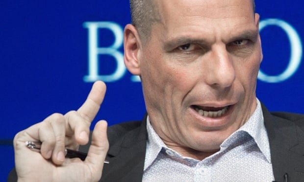The Greek finance minister, Yanis Varoufakis,  speaking at the Brookings Institute in Washington.  Greece is due to repay almost €1bn to the IMF in early May.
