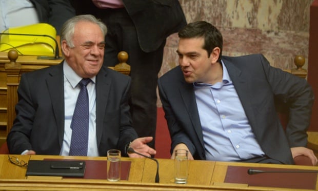 Greek prime minister Alexis Tsipras (right) talks to DPM Yannis Dragasakis, who said   Athens might be forced 'to take measures that until now we have tried to avoid'.