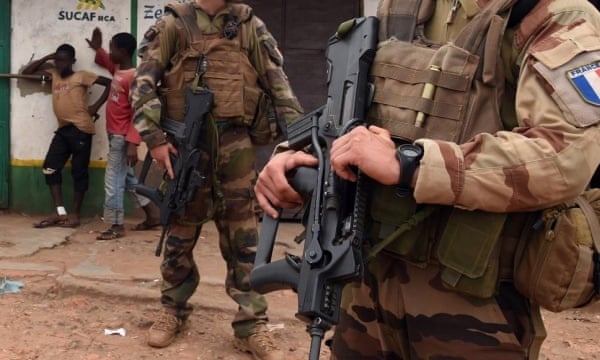 French soldiers on patrol in Bangui