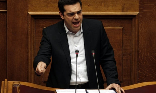 Alexis Tsipras delivers a speech to parliament in Athens on 6 April