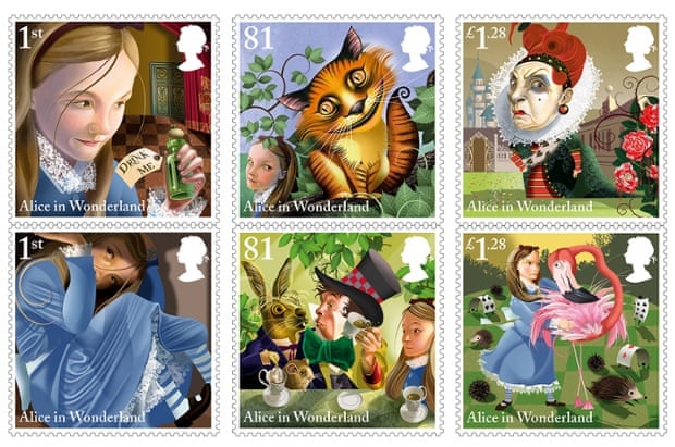 Stamps from the Royal Mail's Alice in Wonderland series – but no sign of the author.