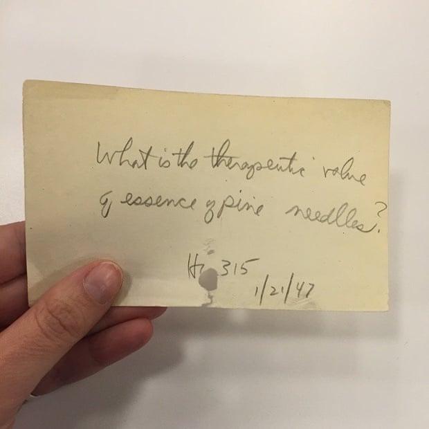 "What is the therapeutic value of essence of pine needles? 1/21/47"