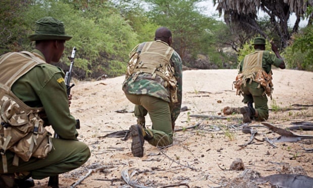 An anti-poaching squad from the Kenya Wildlife Service on patrol in Kora national park.