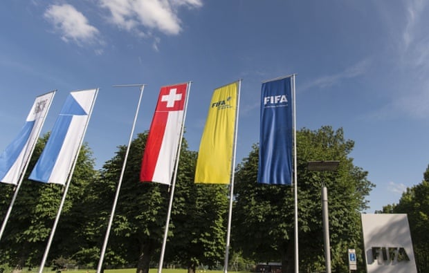 The tranquil scene outside the entrance of Fifa's Zurich headquarters.