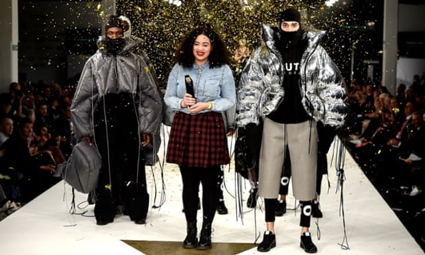 Winner of the Gold Award, Hannah Wallace of Manchester University, with models wearing her designs.