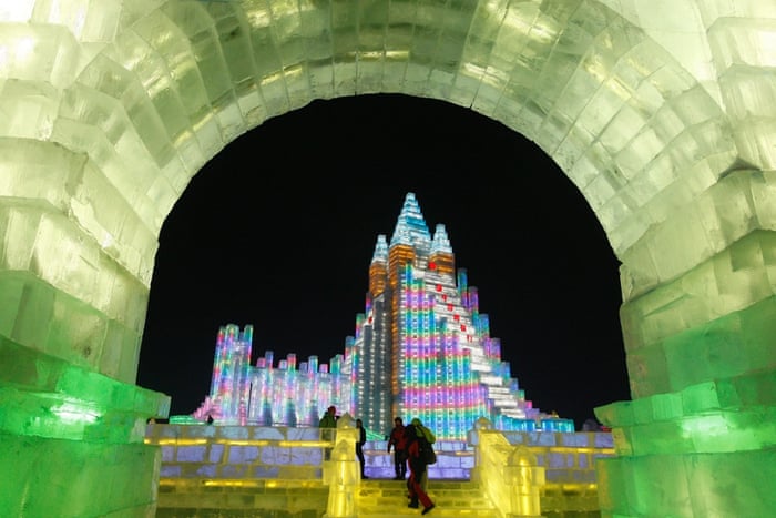 Large-scale ice sculptures in Harbin.