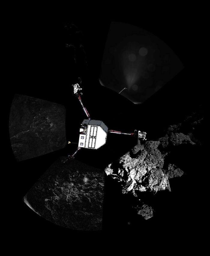 Comet panoramic     lander orientation Rosetta   s lander Philae has returned the first panoramic image from the surface of a comet. The view, captured by the CIVA-P imaging system, shows a 360   view around the point of final touchdown. Superimposed on top of the image is a sketch of the Philae lander in the configuration the lander team currently believe it is in. Confirmation of Philae   s touchdown on the surface of Comet 67P/Churyumov   Gerasimenko arrived on Earth at 16:03 GMT/17:03 CET on 12 November. Credit: ESA/Rosetta/Philae/CIVAfromme