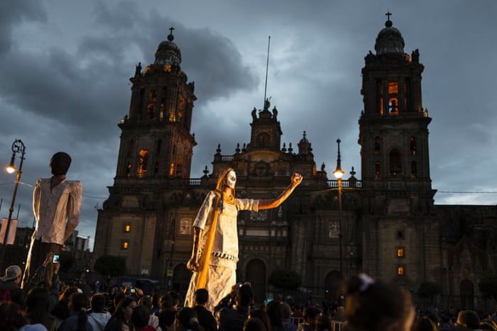 Twilight celebrations in the main square of Mexico City.