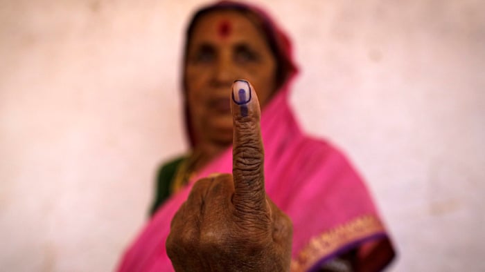 Indian voters wear Mysore ink mark as symbol of democratic privilege