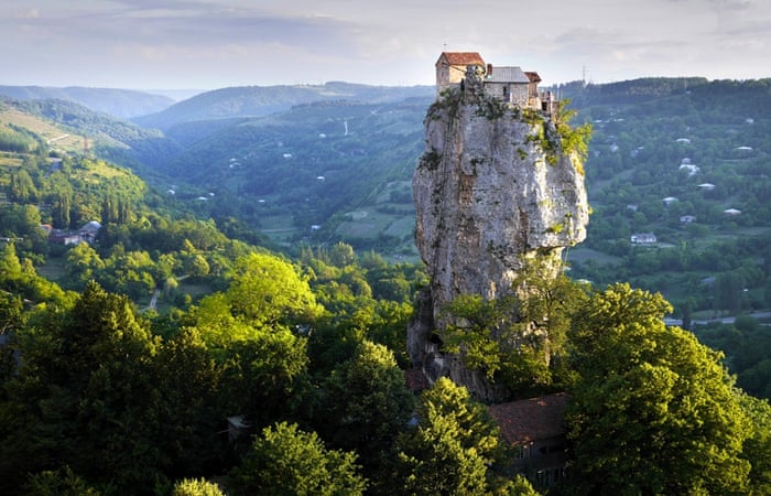 The Katskhi Pillar, Georgia: A Georgian hermit has lived there for the past twenty years to be "closer to god."