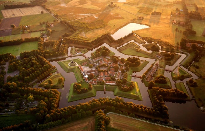 Bourtange, Netherlands: The star fort at Bourtange. Three centuries after the last cannonball was fired in anger at the fort, it now serves as a museum and centre of a sleepy farming village in eastern Holland. The low, thick walls were designed to offset the pounding force of cannonfire.