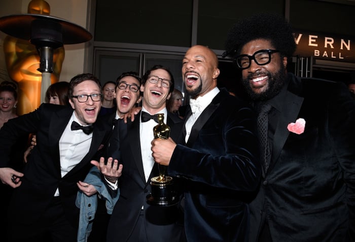 Akiva Schaffer , Andy Samberg, Common, winner of Best Original Song for Glory and Questlove at the Governors Ball