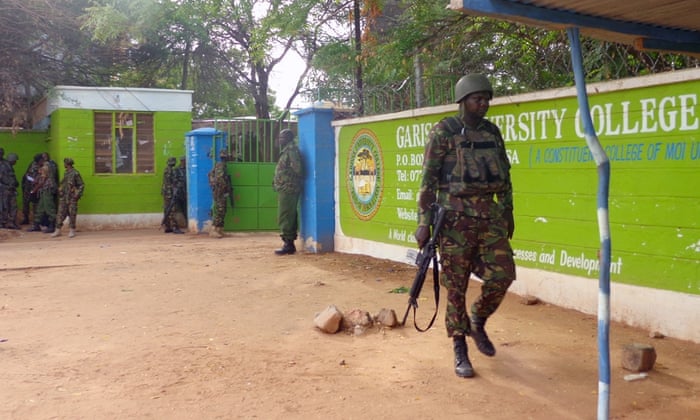 Soldiers at Garissa University College on April 2, 2015, in Garissa, Kenya
