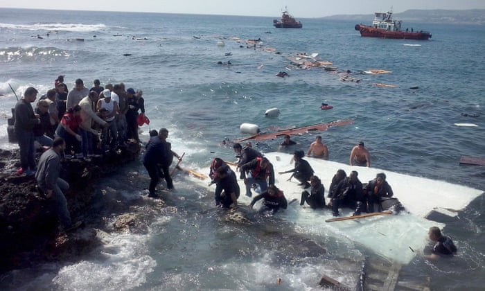 Migrants come ashore, Rhodes.