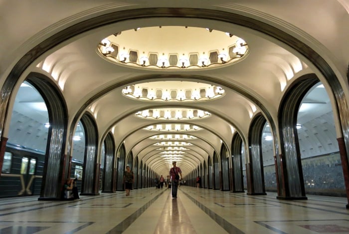 A man walks through the Mayakovskaya subway station in Moscow.