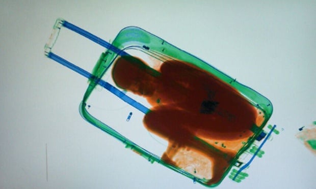 An X-ray image of an 8-year-old boy hidden in a suitcase at border of Morocco and the Spanish enclave of Cueta
