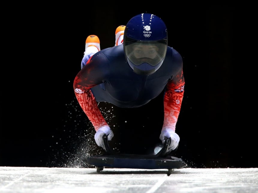 14 February: Great Britain’s Lizzy Yarnold eyes the track through her visor during a training session at the Sliding Centre Sanki at the 2014 Sochi Olympic Games