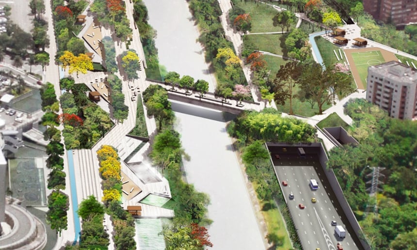 A visualisation of Medellín’s plan to bury its highway and build a park.