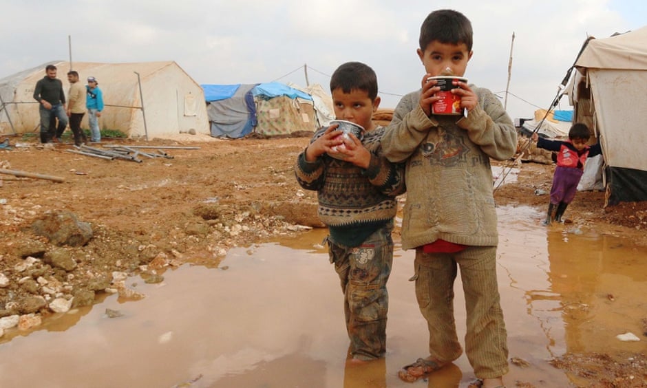 Syrian children in the Bab al-Salama refugee camp on the border with Turkey