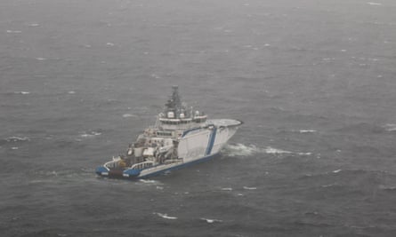 A Finnish border guard boat patrols the location where the Balticconnector gas pipeline was damaged.