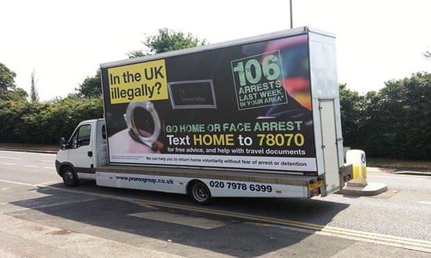 Mobile advertising vans carrying messages telling illegal immigrants to "go home or face arrest".
