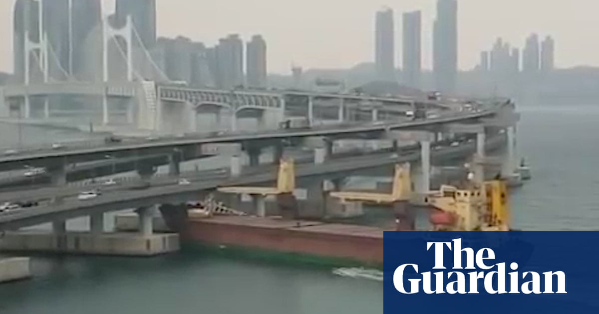 Russian cargo ship crashes into bridge in South Korea – video