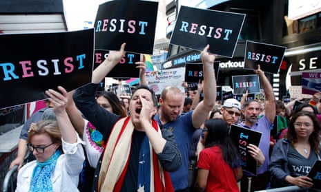 People protest Donald Trump’s announcement that transgender people will be banned from the military.