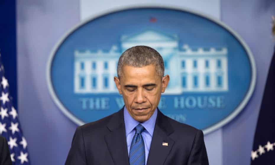 An emotional president Barack Obama speaks after the shooting deaths of nine people at a church in Charleston, South Carolina.