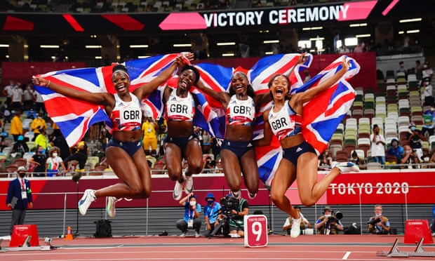 Dina Asher-Smith (second right) did recover to win 4x100m Olympic bronze with Asha Philip, Imani Lansiquot and Daryll Neita.