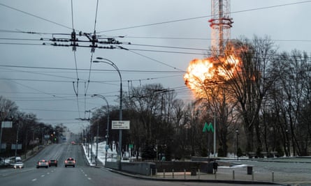 A blast a the TV tower in Kyiv.
