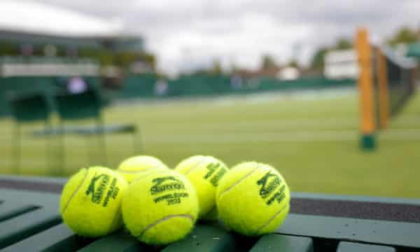 A set of tennis balls seen by Court 8 at Wimbledon.