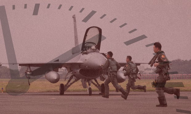 Taiwan air force pilots run toward F-16V fighter jets