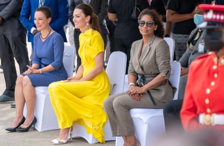 Jamaican ministers Kamina Johnson Smith (left) and Lisa Hanna (right) with the then Duchess of Cambridge during a royal visit