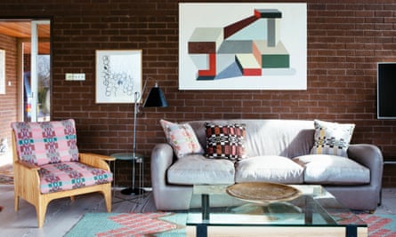 The living room with artwork by Nathalie du Pasquier and Rachel Whiteread, and a Balzac sofa.