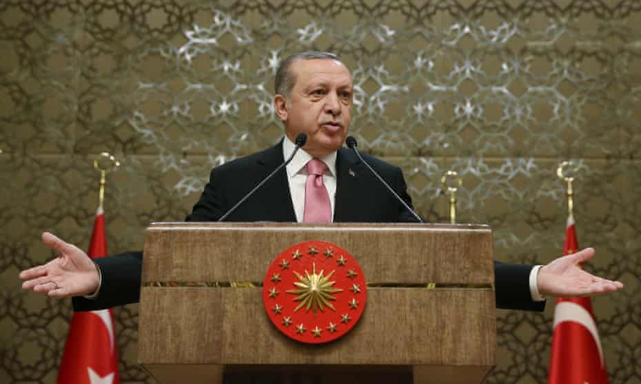 Turkish president Recep Tayyip Erdoğan address local administrators in Ankara on Wednesday. 