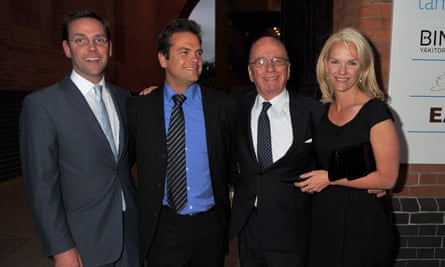 James, Lachlan, Rupert and Elisabeth Murdoch pose for a photo